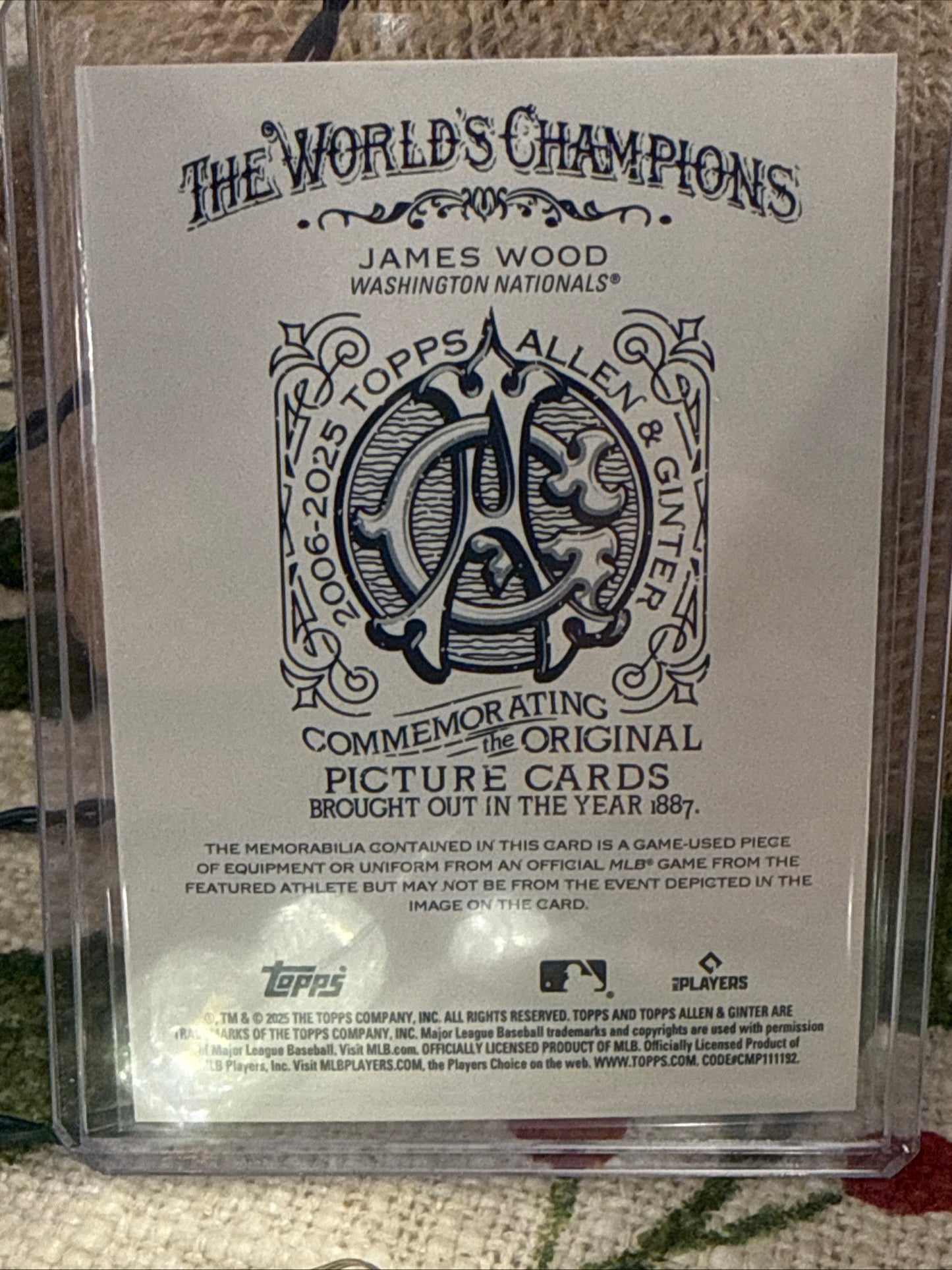 2025 Topps Allen & Ginter James Wood RC Relic # 2/25 Nationals Topps Rookie