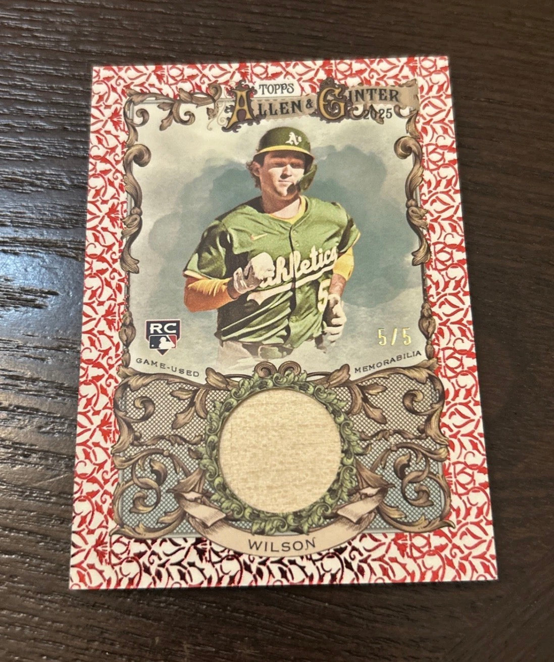 2025 Topps Allen & Ginter ~ Jacob Wilson RC Bat Relic “Jersey #5”- 5/5