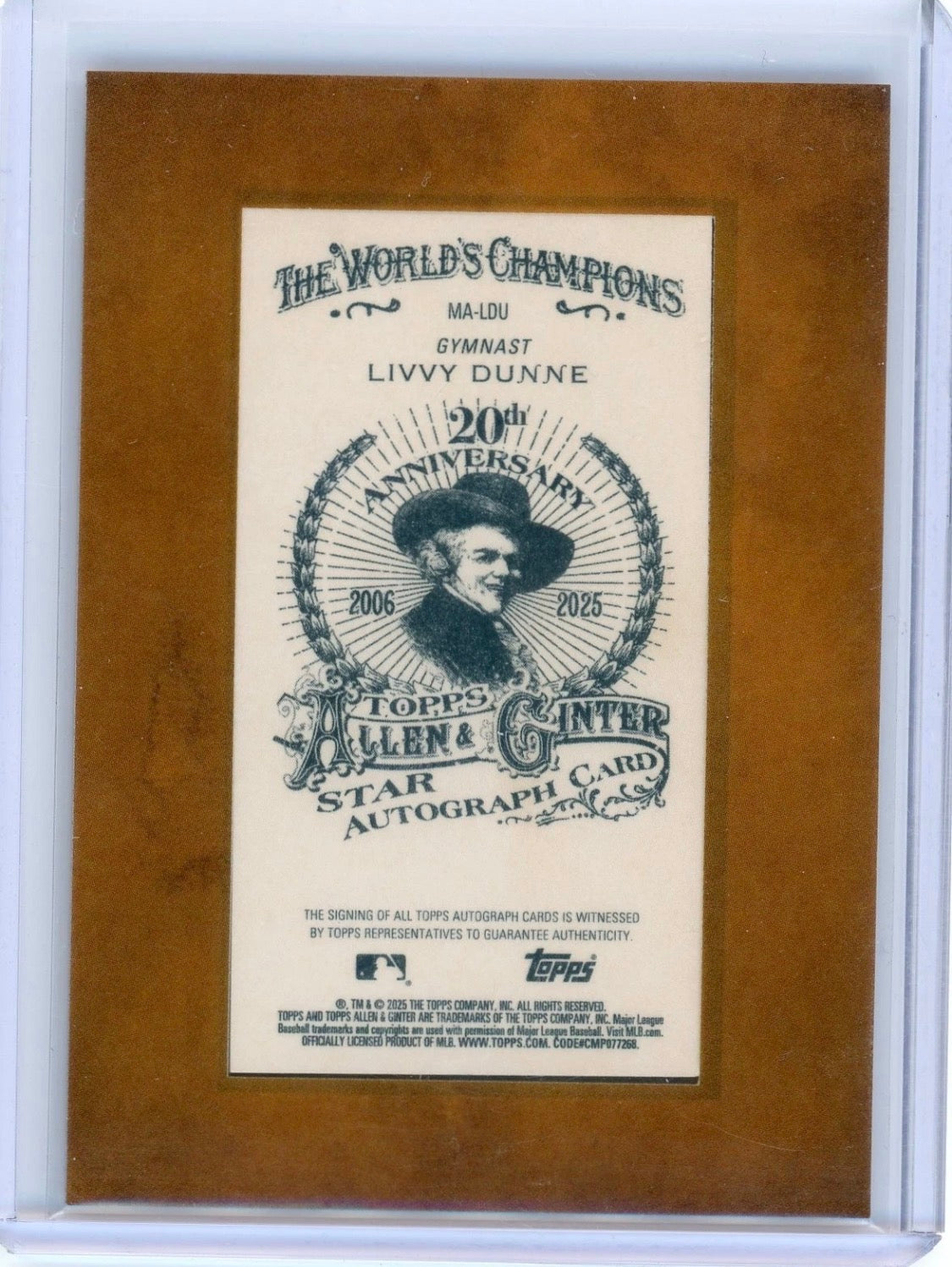 LIVVY DUNNE 2025 Topps Allen & Ginter Mini Framed On Card AUTO