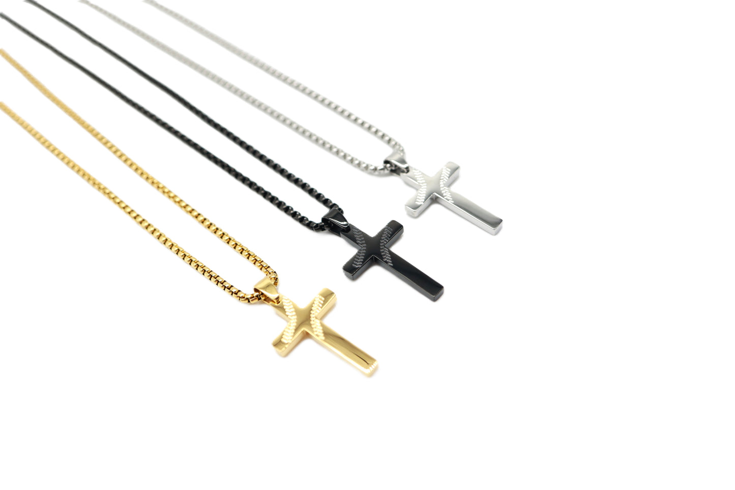 Engraved Baseball Cross Pendant - Silver