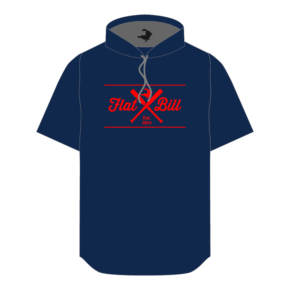 Navy and Red Premium Sublimated Short Sleeve Hoodie Flatbill Baseball