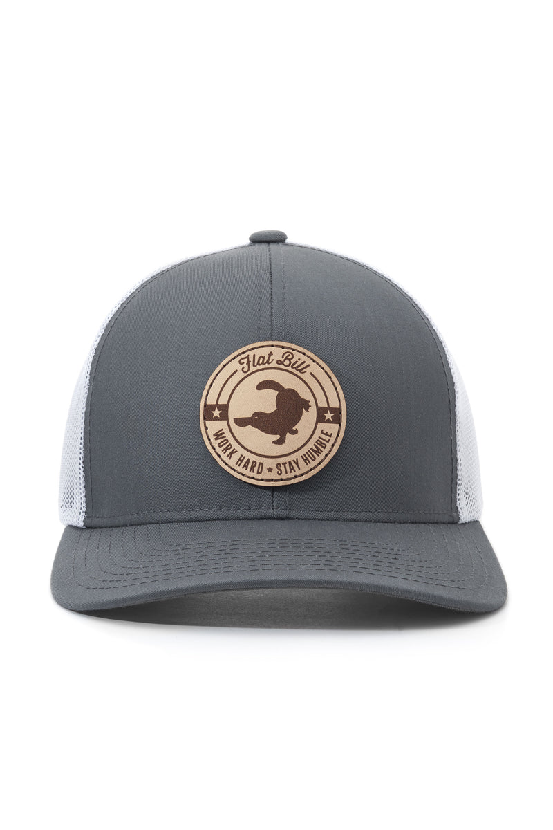 Flatbill Leather Patch Series - Snapback Grey/White/Tan