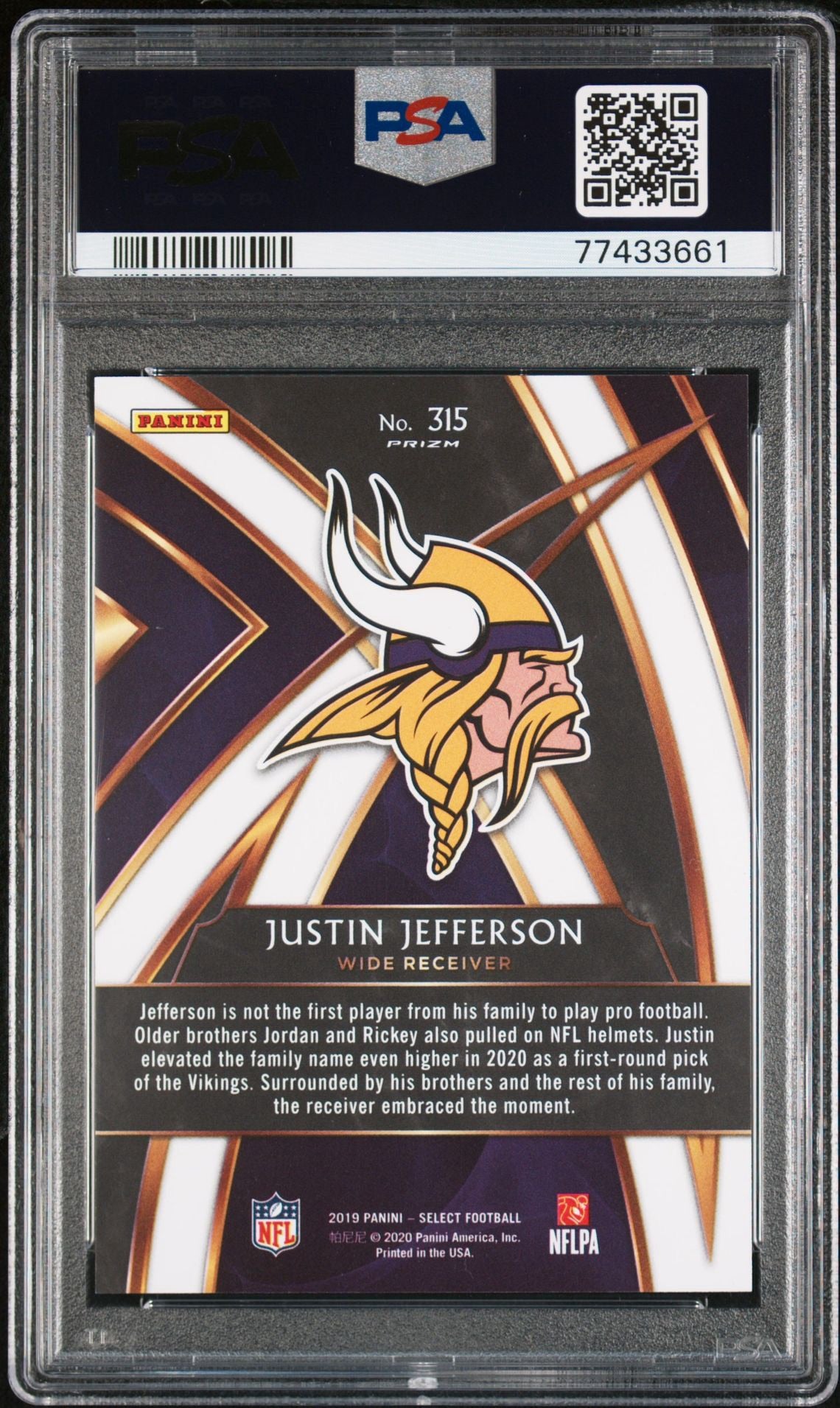 2019 PANINI SELECT 2020 XRC PRIZM REDEMPTION 315 JUSTIN JEFFERSON PSA10