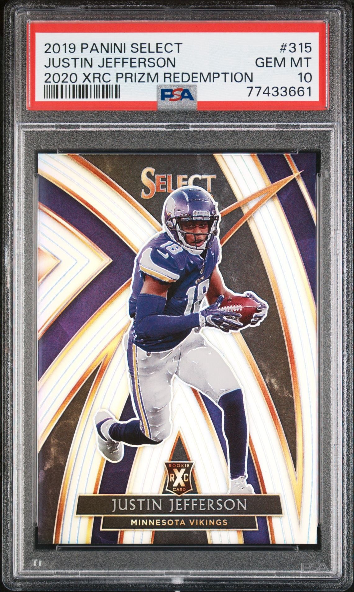 2019 PANINI SELECT 2020 XRC PRIZM REDEMPTION 315 JUSTIN JEFFERSON PSA10