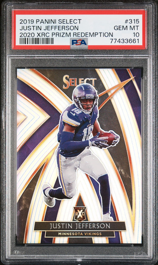 2019 PANINI SELECT 2020 XRC PRIZM REDEMPTION 315 JUSTIN JEFFERSON PSA10