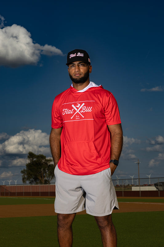 Red With White  - Premium Sublimated Short Sleeve Hoodie