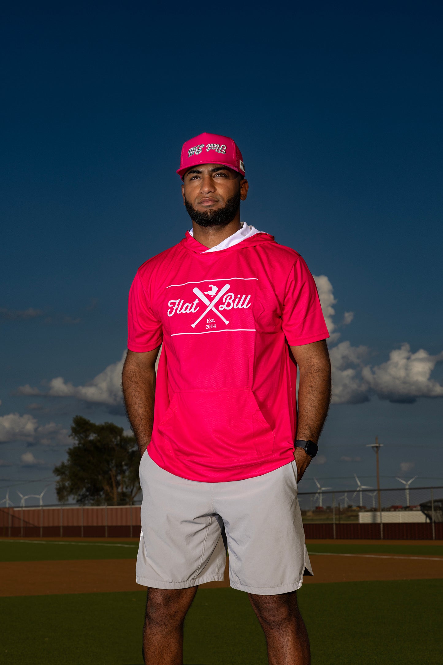 Hot Pink and White - Premium Sublimated Short Sleeve Hoodie