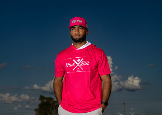 Hot Pink and White - Premium Sublimated Short Sleeve Hoodie