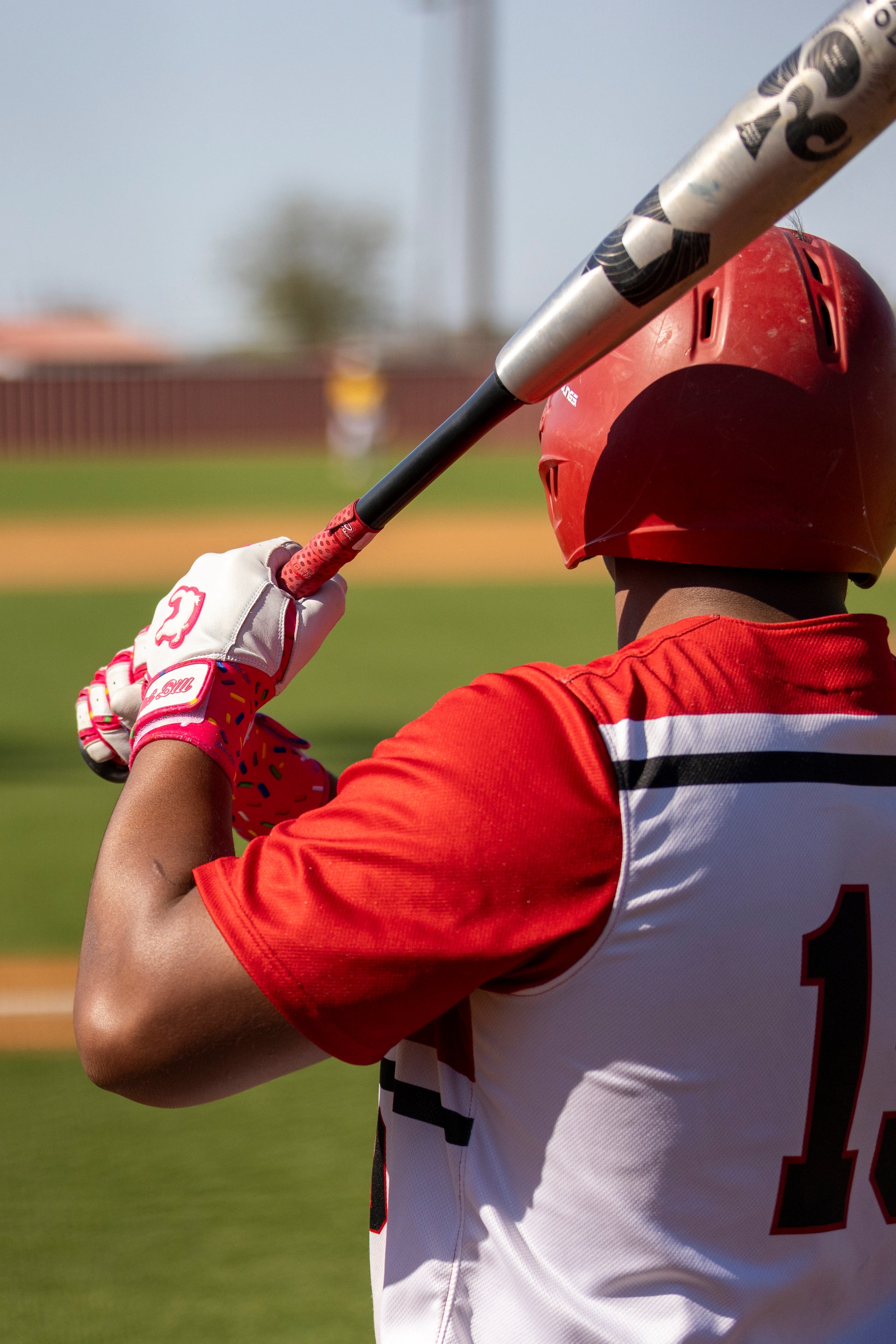 Batting Gloves Long Strap Pink Donut Sprinkle Flatbill Baseball