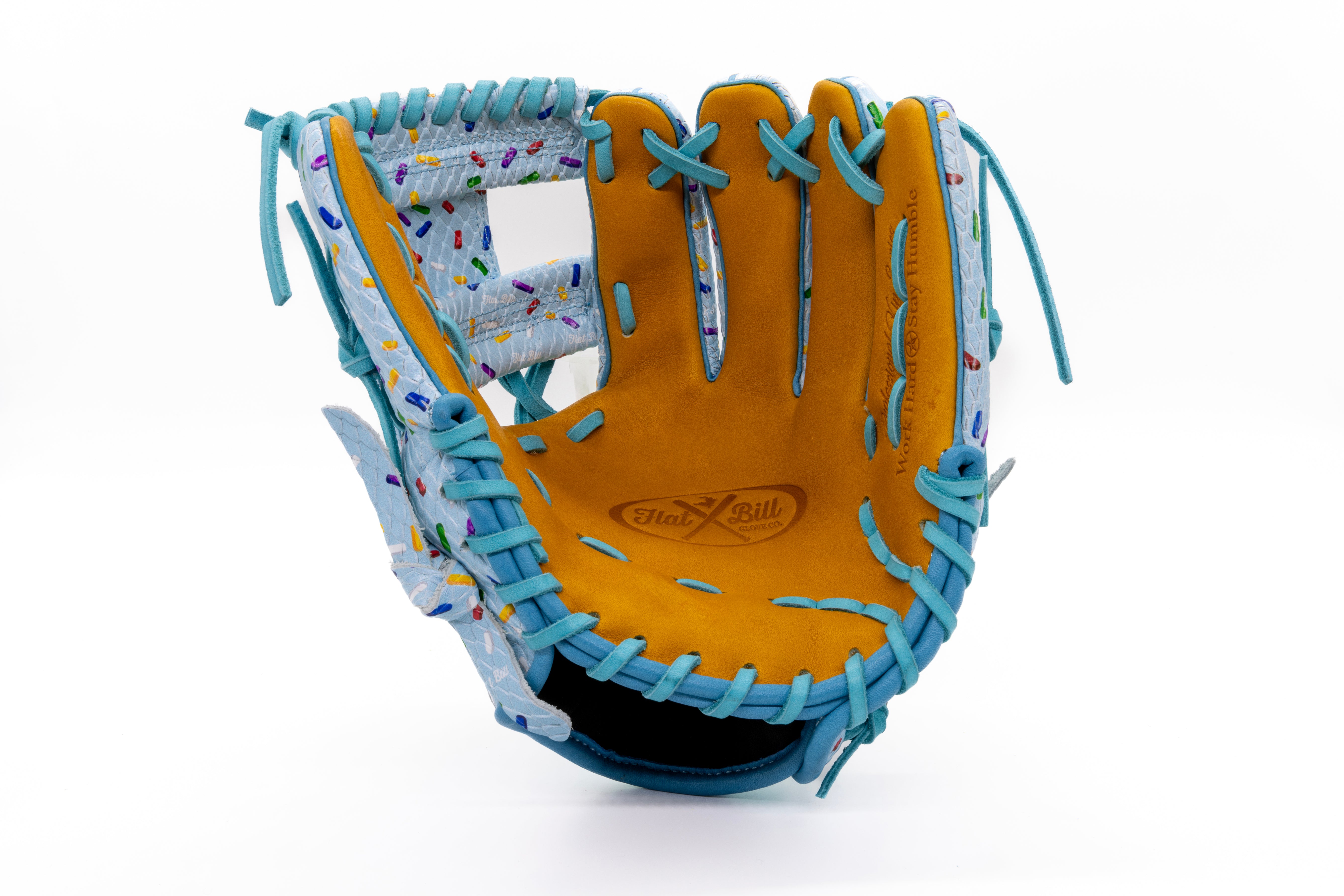 Blue baseball mitt on sale