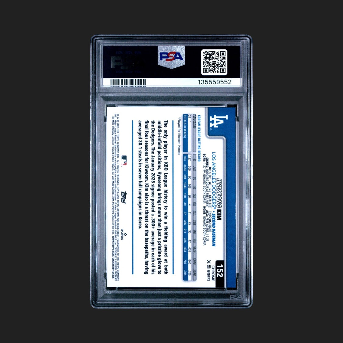 2025 TOPPS CHROME | BLACK GEOMETRIC [#1/10]HYESEONG KIM 152