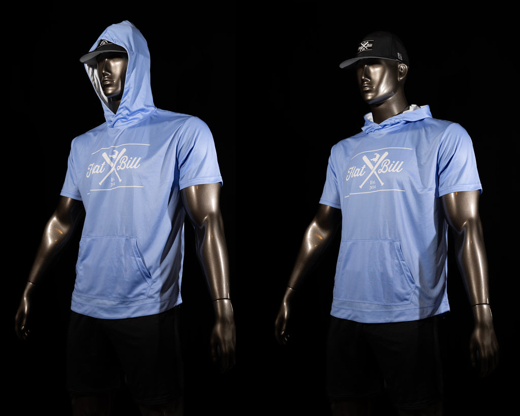 Powder Blue and White - Premium Sublimated Short Sleeve Hoodie