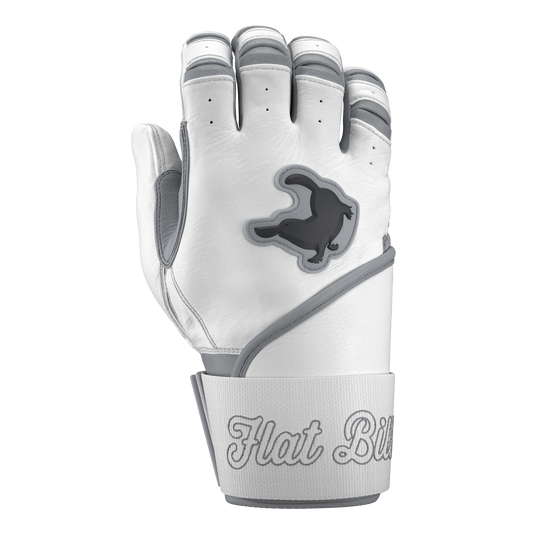 Batting Gloves Long Strap - White and Grey