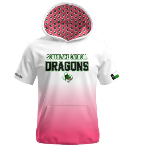 SouthLake Carroll Dragons Short Sleeve Hoodie - White/Pink Ombre