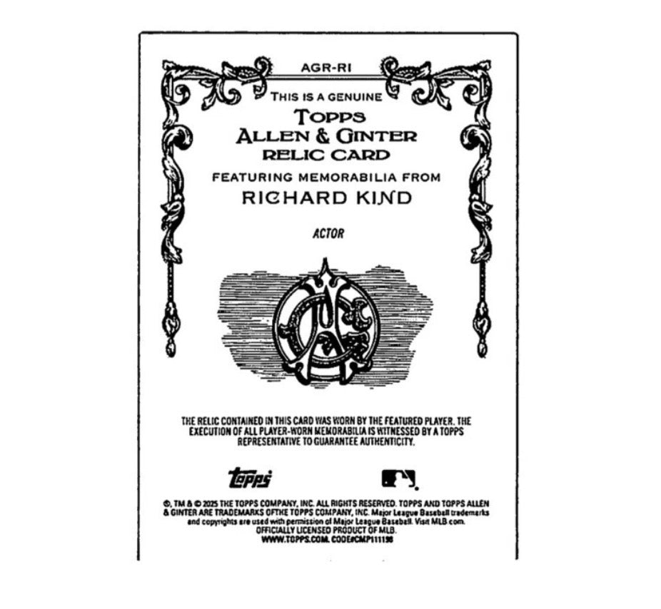 2025 TOPPS ALLEN & GINTER 293 RICHARD KIND PURPLE FOIL FILIGREE 1/1