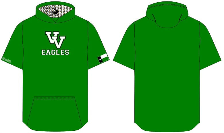 Valley View Eagles - Short Sleeve Hoodie - Kelly Green (Pattern Hood)