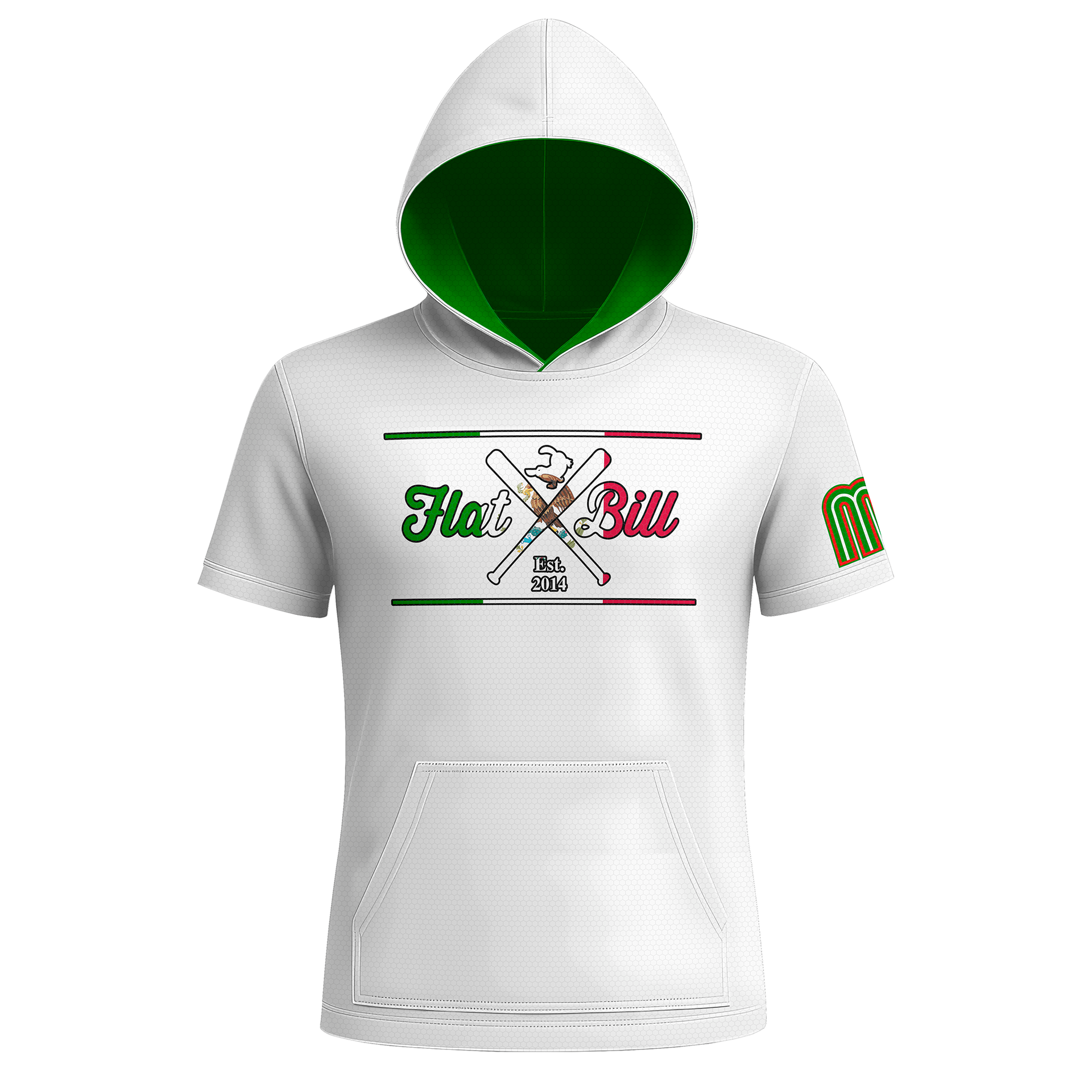 Mexico - White - Sublimated Short Sleeve Hoodie – Flatbill Baseball