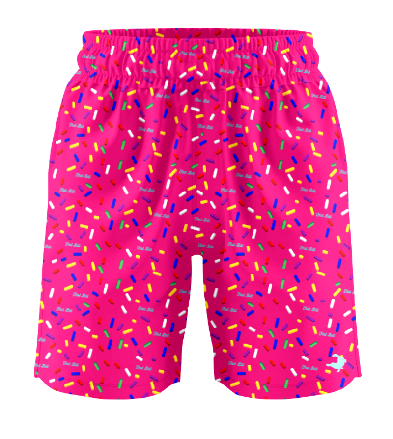 FlatBill Sprinkle Donut Shorts - Side Pocket Zipper - Mid Thigh Length - Bright Colors