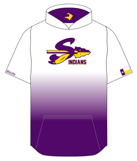 Sanger Indians Hoodie - White/Purple Ombre - Short Sleeves