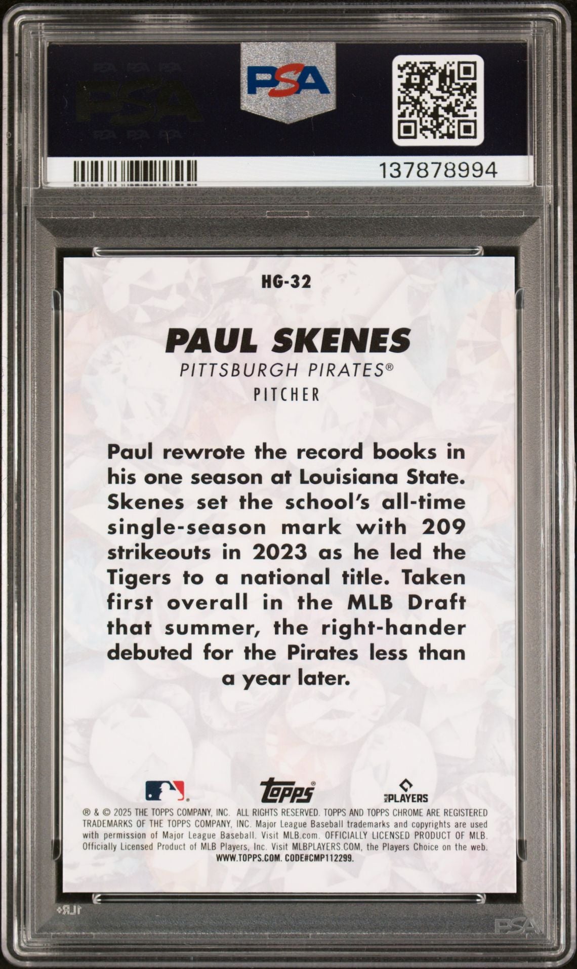 2025 TOPPS HIDDEN GEMS #HG32 PAUL SKENES Pirates Case Hit SSP
