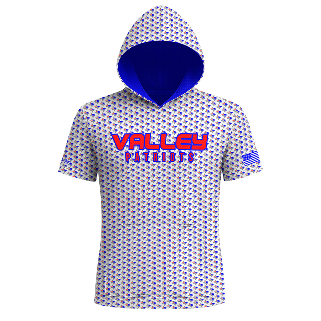 Valley Patriots Pattern Premium Sublimated Short Sleeve Hoodie (White)