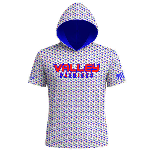 Valley Patriots Pattern Premium Sublimated Short Sleeve Hoodie (White)