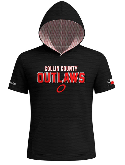 Outlaws Baseball -Short Sleeve Hoodie - Black - Pattern Hood - PRE ORDER