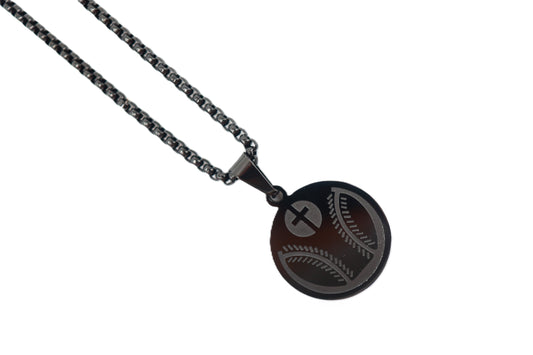 Engraved Baseball 2D Pendant - Black