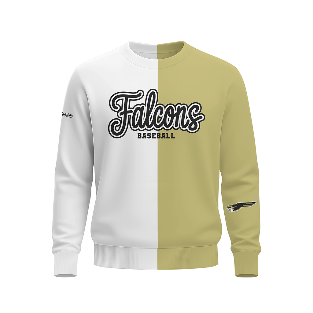Bushland Flacons Baseball - Long  sleeve SWEATSHIRT - MIDweight - White/Vegas Gold - PRE ORDER