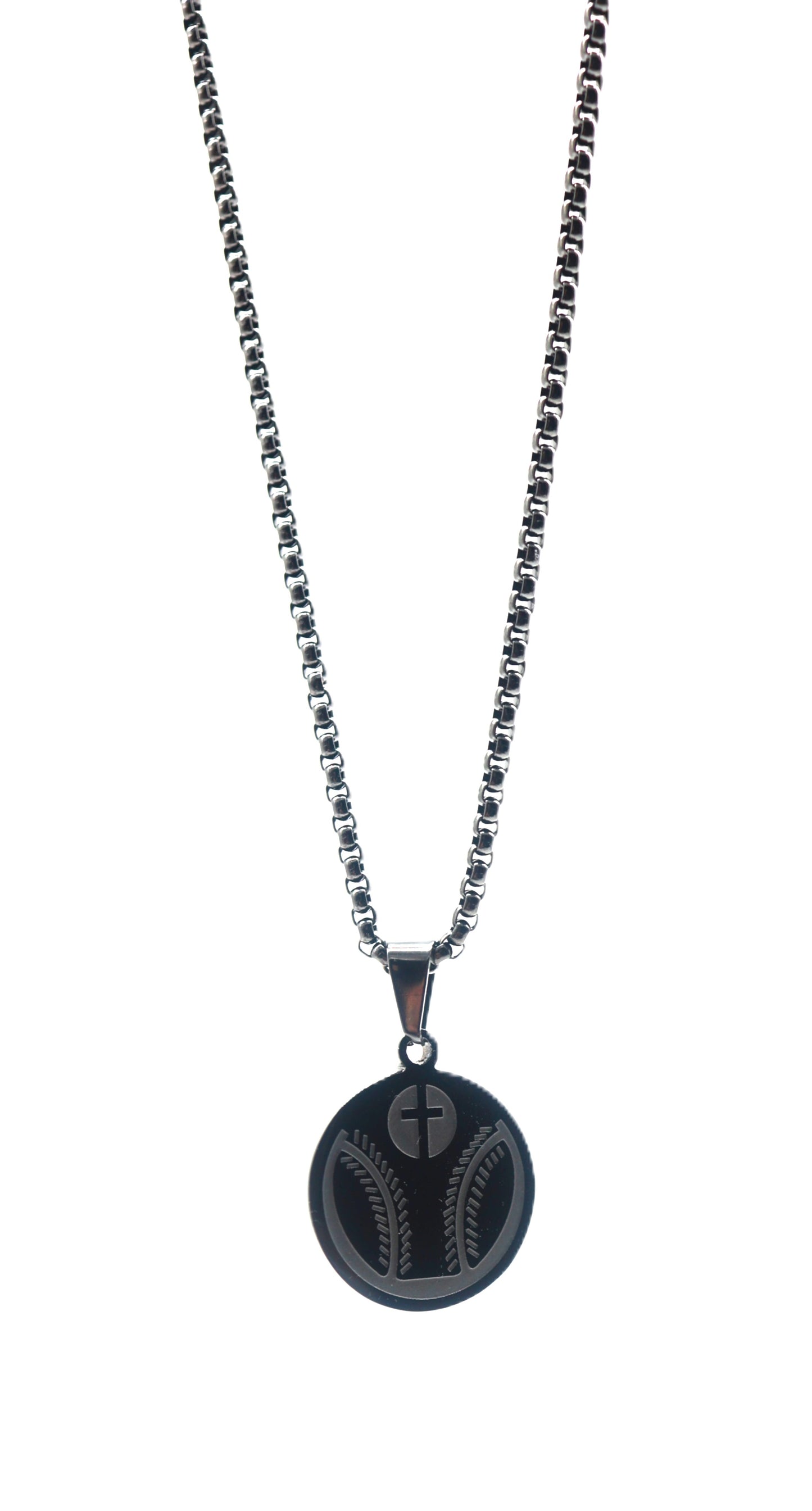 Engraved Baseball 2D Pendant - Black