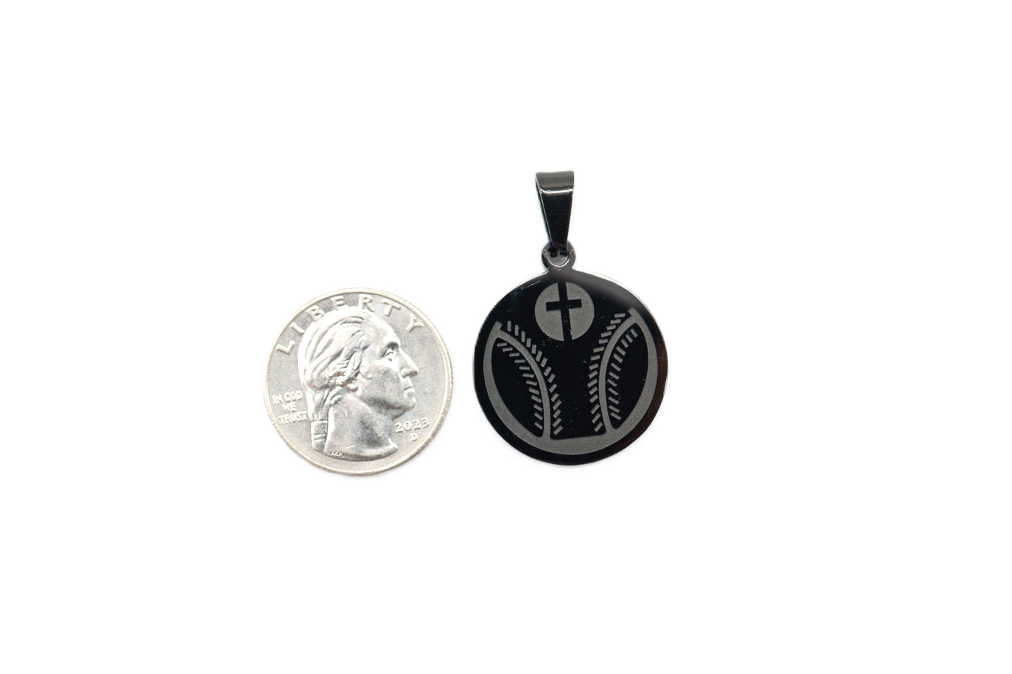 Engraved Baseball 2D Pendant - Black