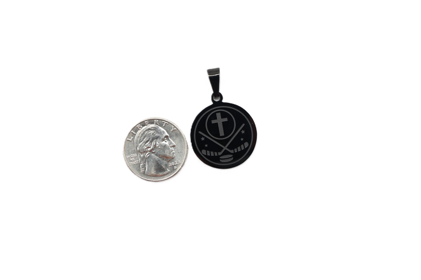 Engraved Hockey 2D Pendant - Black