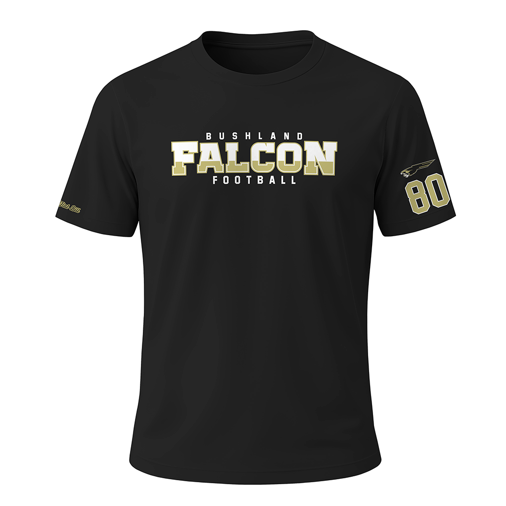 Bushland Falcons Football - Crew Neck Short Sleeves - Black - Number on Sleeve - Option 1
