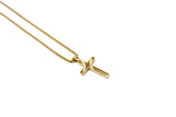 Engraved Baseball Cross Pendant - Gold