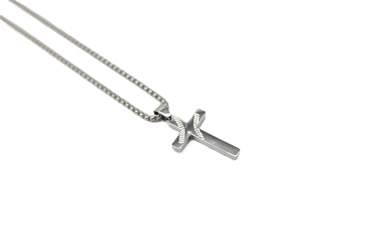 Engraved Baseball Cross Pendant - Silver