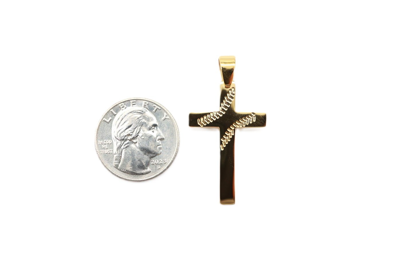 Engraved Baseball Cross Pendant - Gold