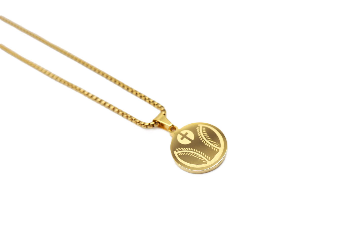 Engraved Baseball 2D Pendant - Gold