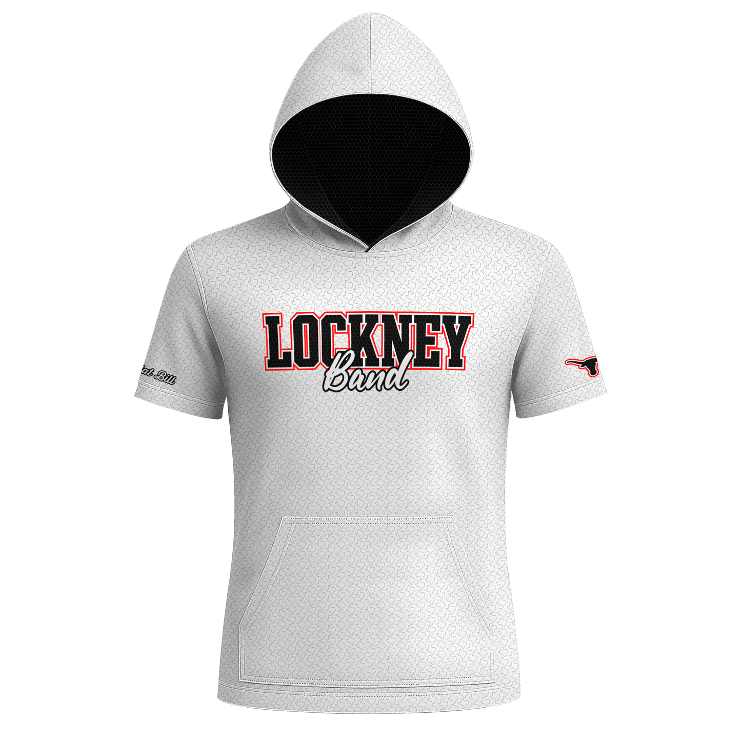 Lockney Longhorns Hoodie - White - Texas Pattern - Short Sleeves