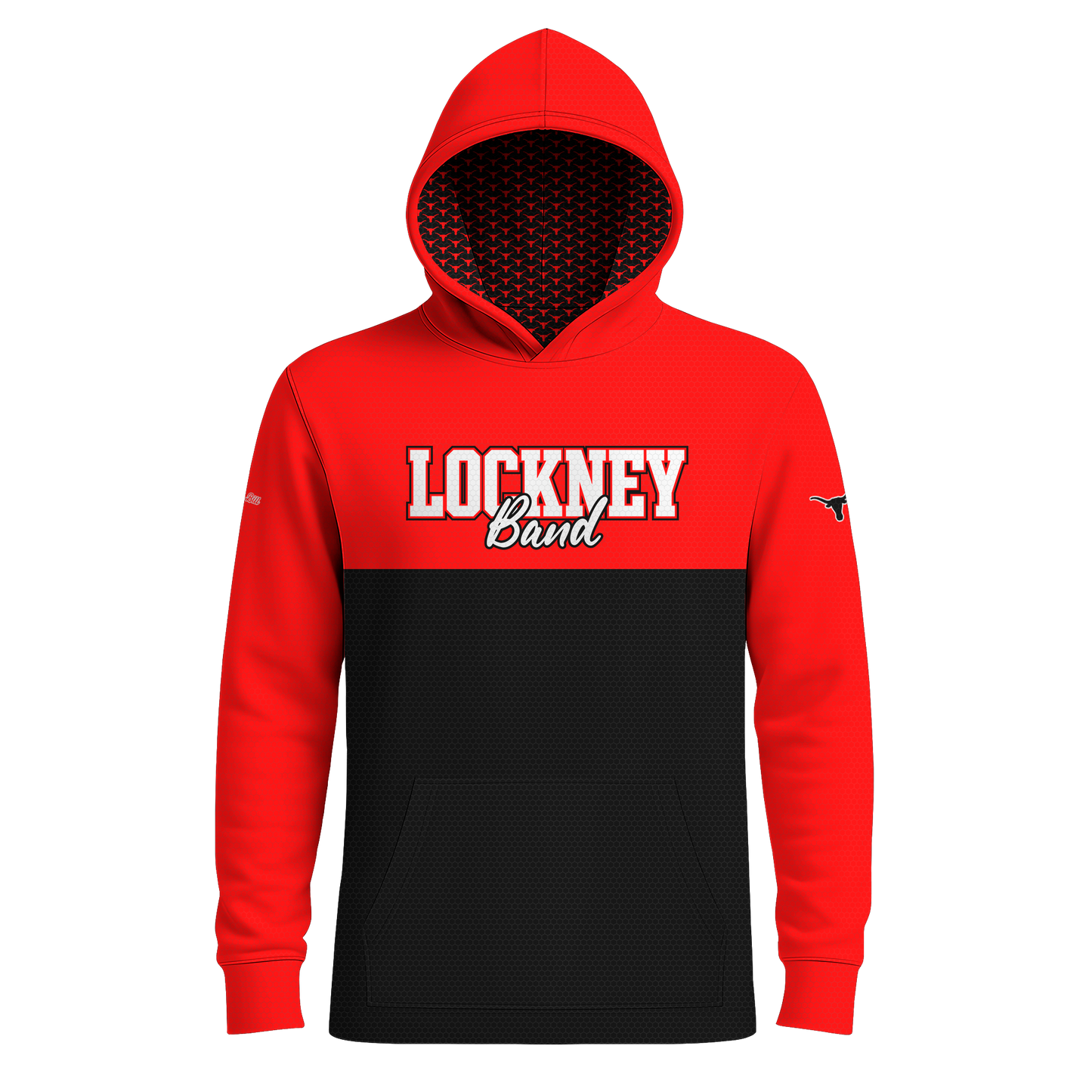 Lockney Longhorns Hoodie - RED/BLACK - Pattern Hood - Long Sleeves - LIGHTweight