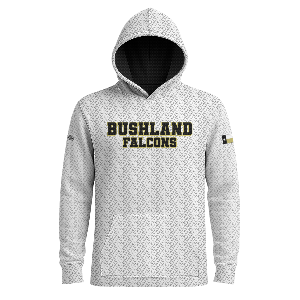 Bushland Falcons LONG SLEEVE Hoodie - PATTERN - White - HEAVYWEIGHT - PRE ORDER