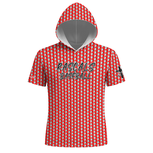 Rascals Baseball -Short Sleeve Hoodie - Red Pattern  - PRE ORDER