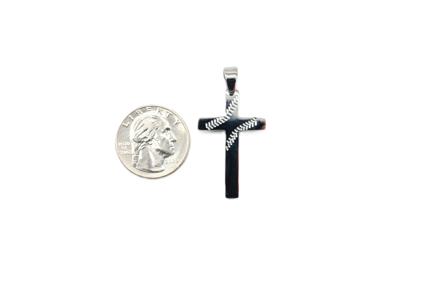 Engraved Baseball Cross Pendant - Silver