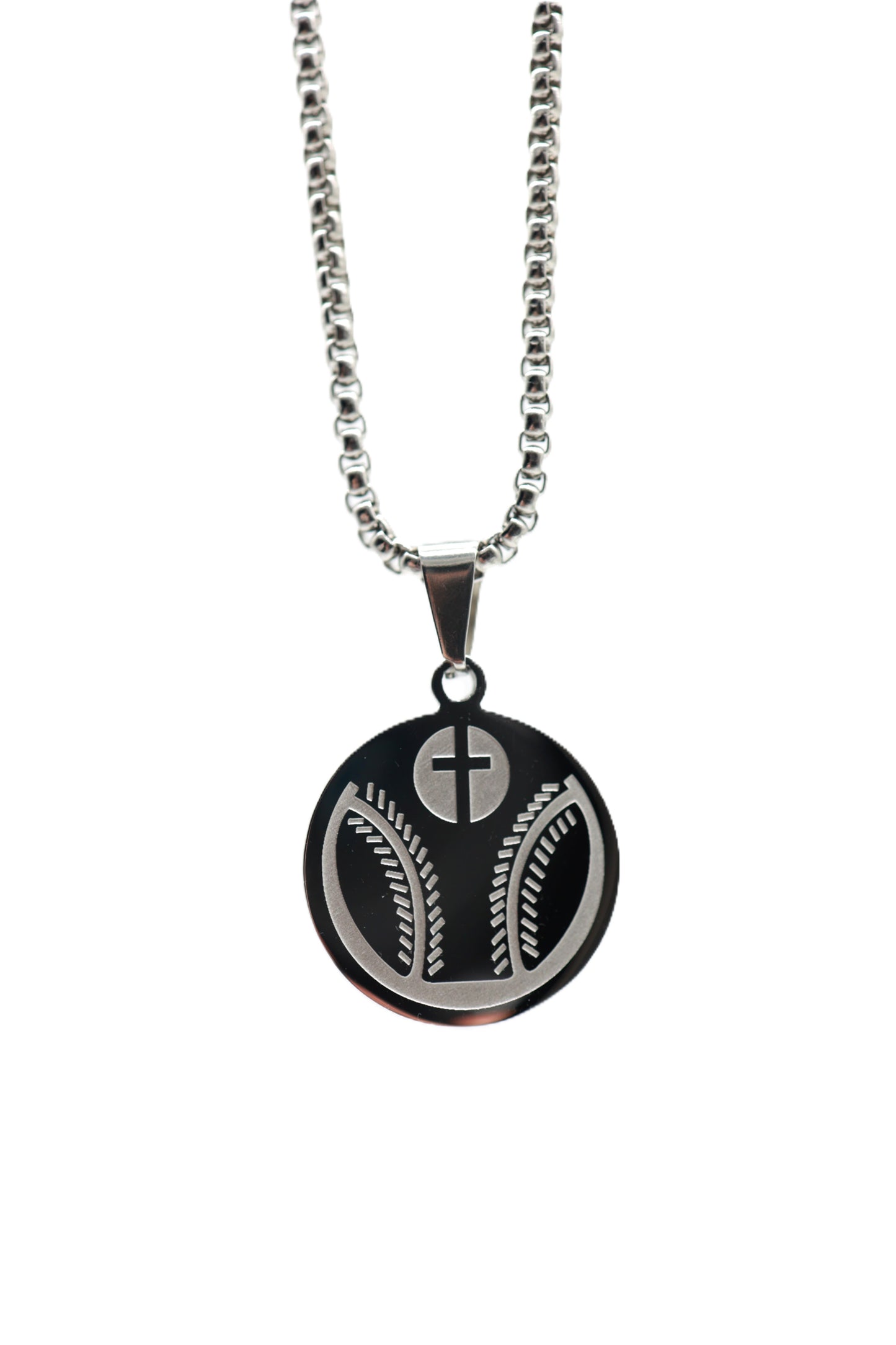 Engraved Baseball 2D Pendant - Silver