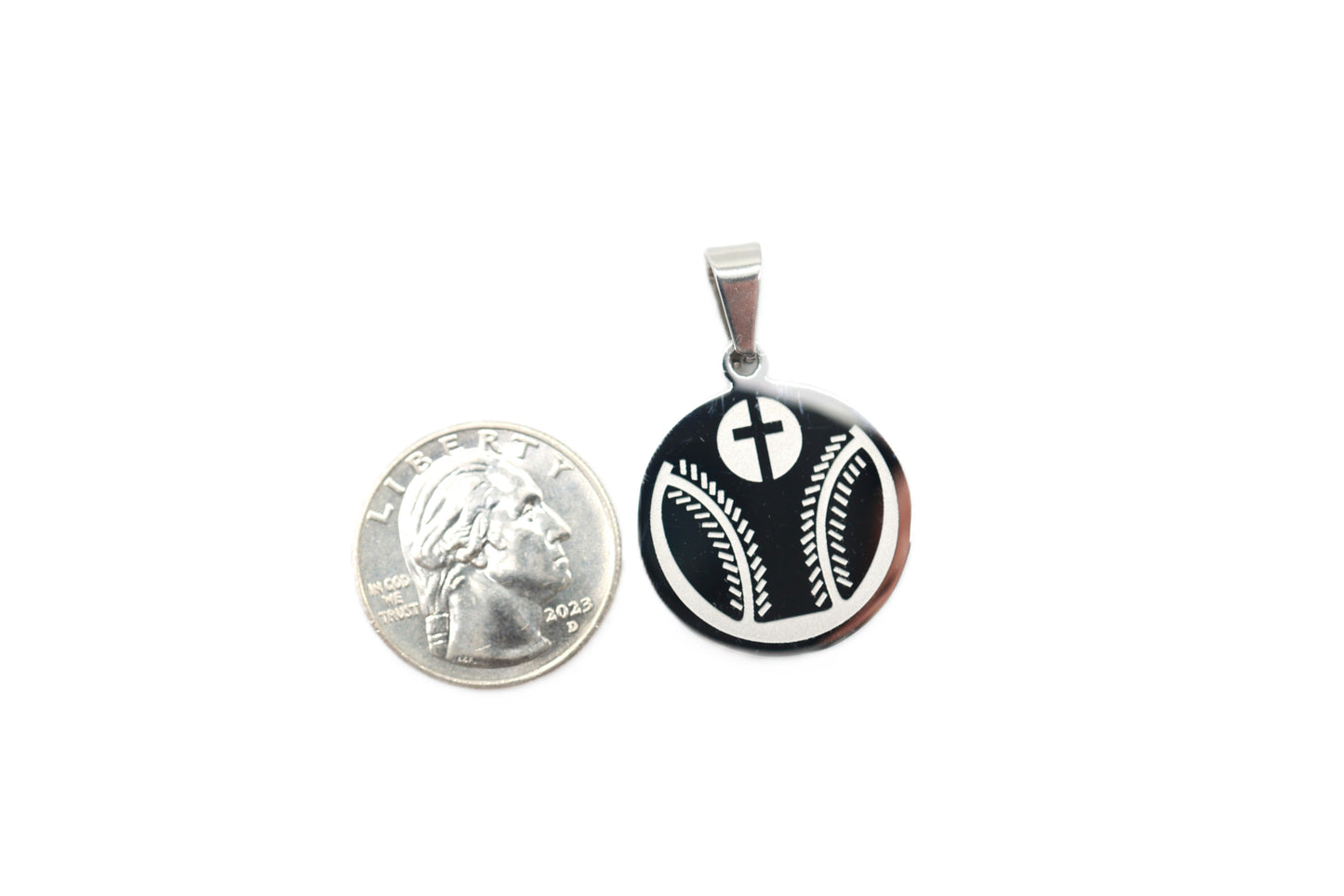 Engraved Baseball 2D Pendant - Silver