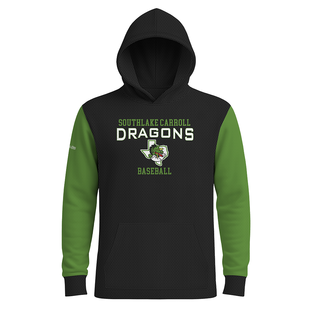 Southlake Carroll Baseball - Long Sleeves Hoodie - HEAVYweight - Black/Green Sleeves - PRE ORDER
