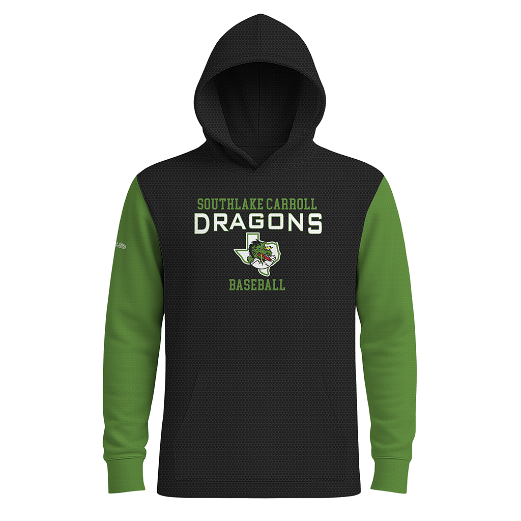 Southlake Carroll Baseball - Long Sleeves Hoodie - HEAVYweight - Black/Green Sleeves - PRE ORDER