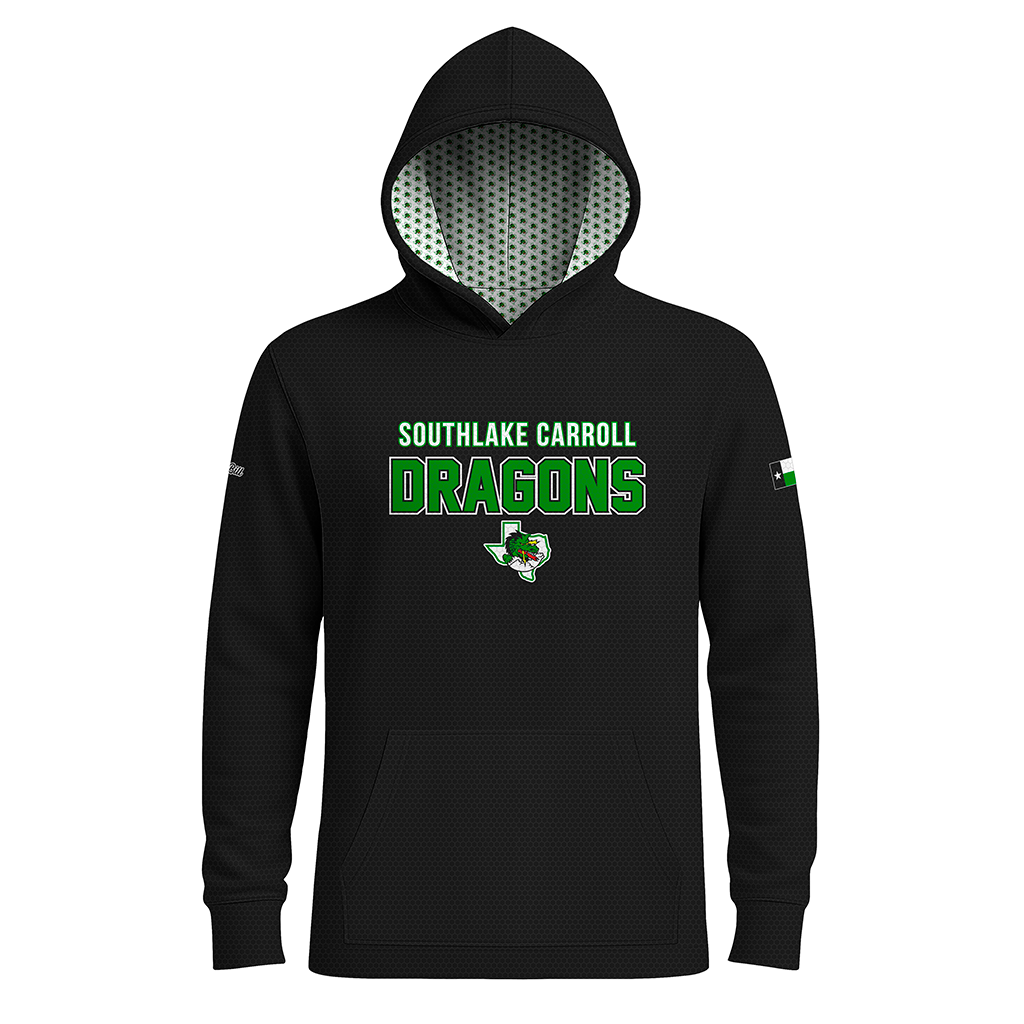 SouthLake Carroll Dragons - Black Lightweight Long Sleeve - Pattern Hood - PRE ORDER