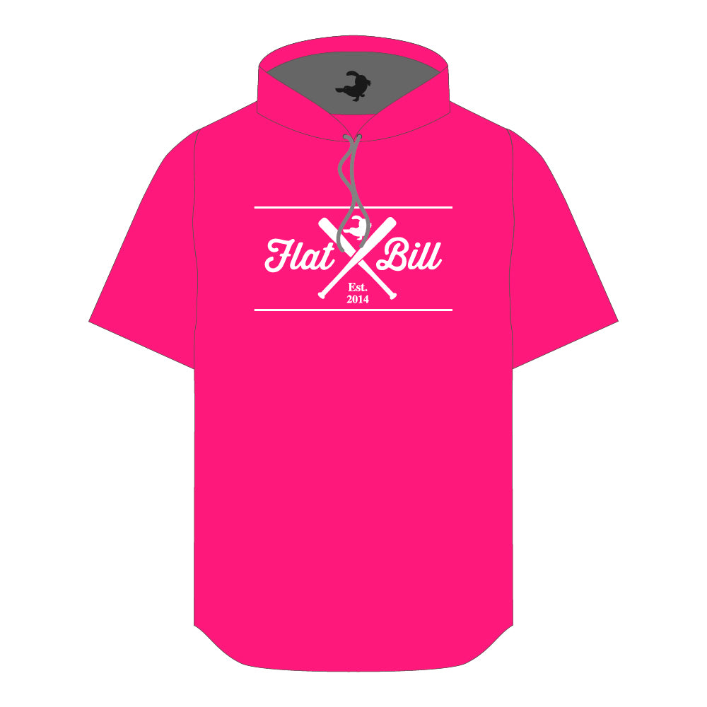 Hot Pink and White - Premium Sublimated Short Sleeve Hoodie