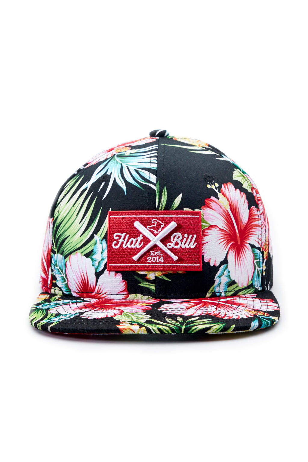 Flatbill Black and Red Floral Cap